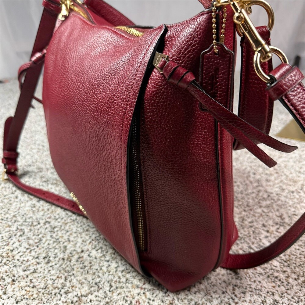 Coach Marlon Hobo Shoulder Bag Womens Burgundy Oxblood Gold Hardware Zip - Picture 12 of 16